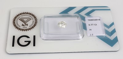 27137830a - Loser Brillant, 0.77 ct Weiß(H)/p2, eingeschweißt, IGI-Expertise anbei Schätzpreis: ...