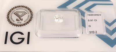 27137835a - Loser Brillant, 0.91 ct feines Weiß(G)/vvs2, eingeschweißt, IGI-Expertise anbei ...