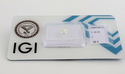 27137838a - Loose old cut diamond, 1.12 ct Crystal (I)/vs2, Cushion Antique Brilliant, sealed, ...