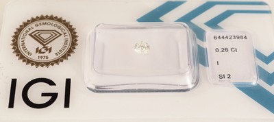 27137853b - Loser Brillant, 0.26 ct l.get.Weiß(I)/si2, eingeschweißt, IGI-Expertise anbei ...