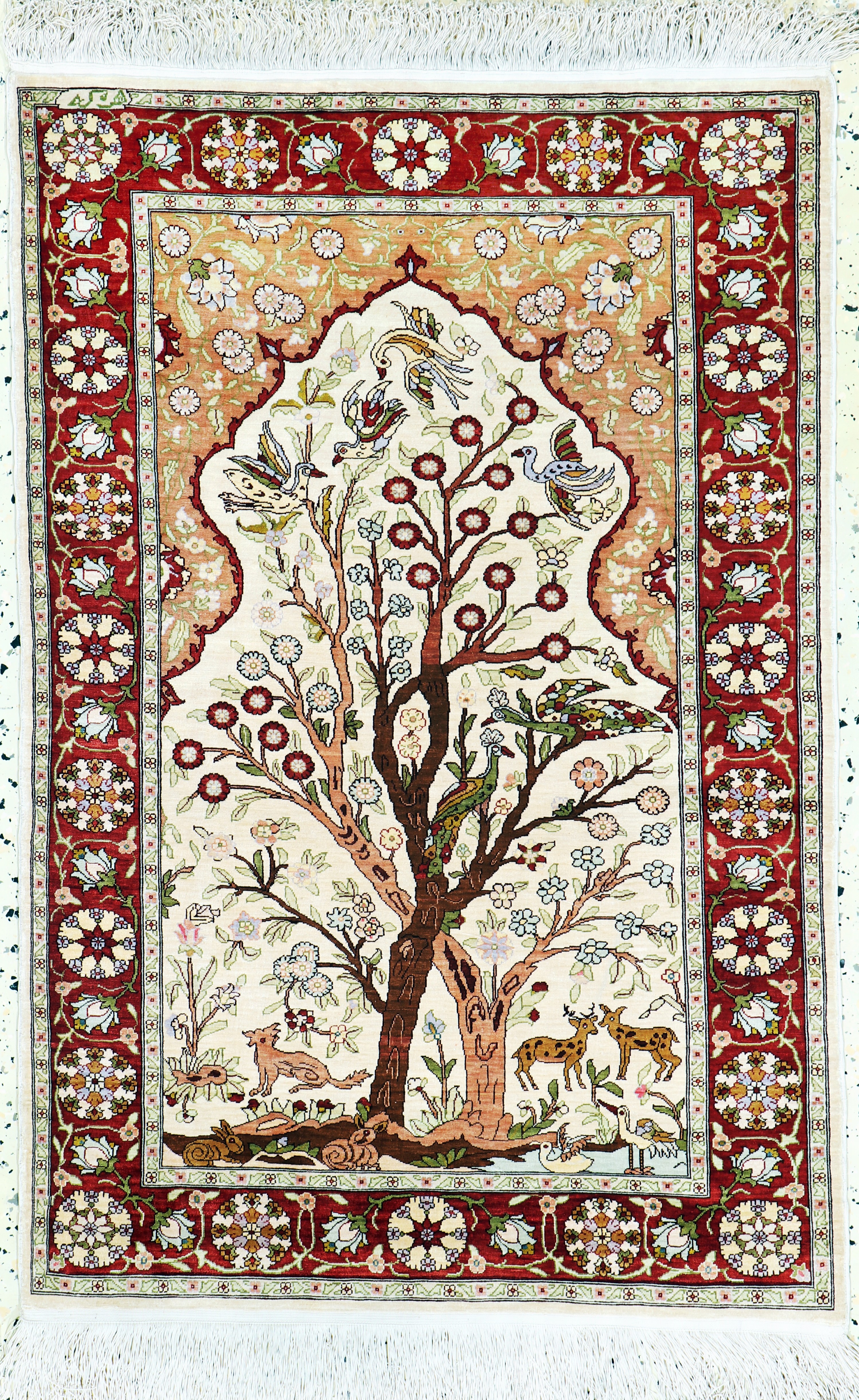 Image 27138077 - Hereke Seide fein signiert, Türkei, Mitte 20.Jhd, reine Naturseide, ca. 105 x 70 cm, ...