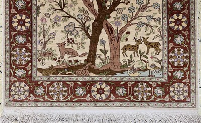 27138077b - Hereke Seide fein signiert, Türkei, Mitte 20.Jhd, reine Naturseide, ca. 105 x 70 cm, ...