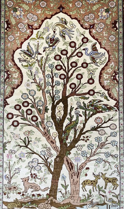 27138077c - Hereke Seide fein signiert, Türkei, Mitte 20.Jhd, reine Naturseide, ca. 105 x 70 cm, ...