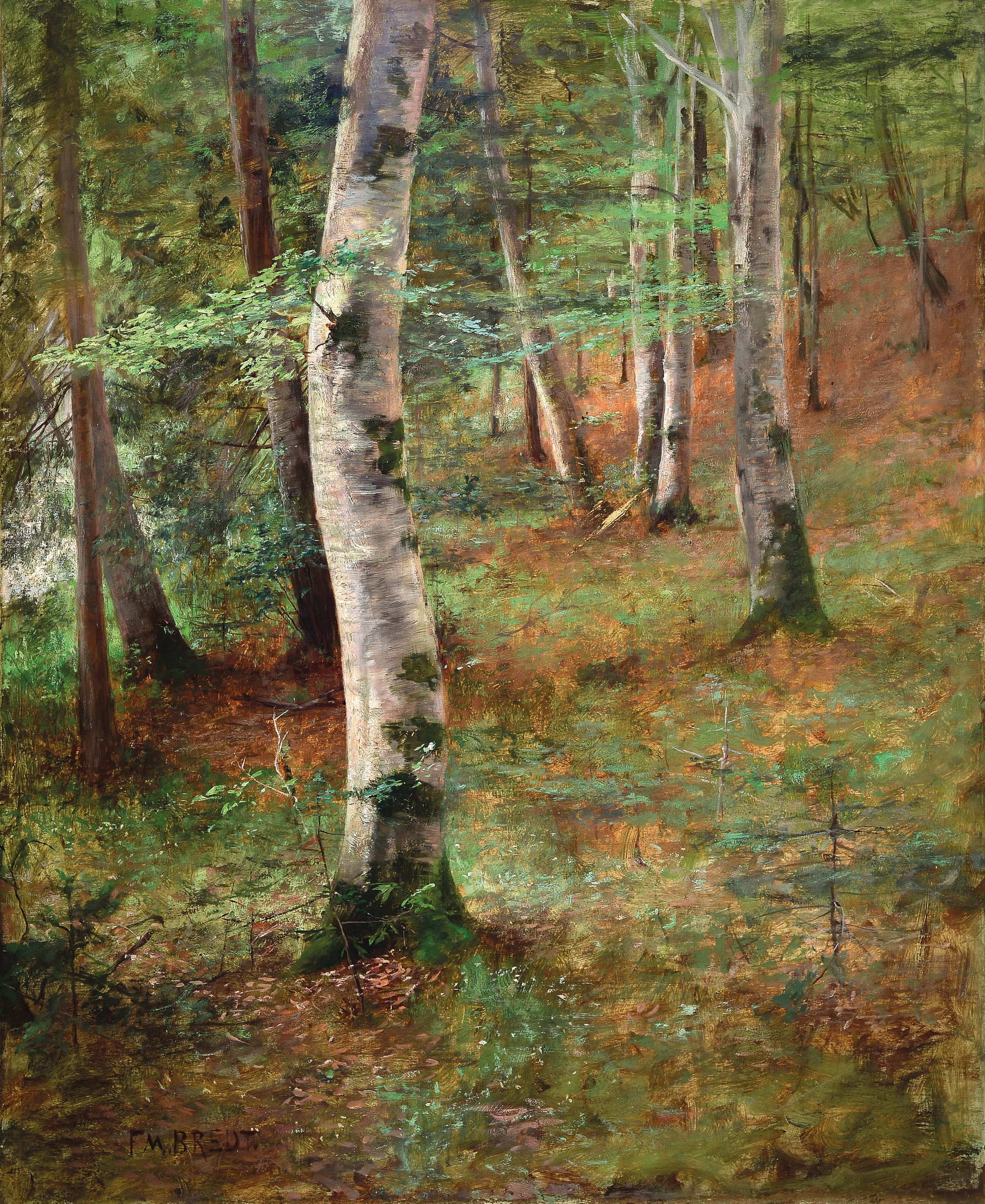 Image 27138231 - Ferdinand Max Bredt, 1868 Leipzig-1921 Ruhpolding, Waldinterieur mit Birken, seltene ...