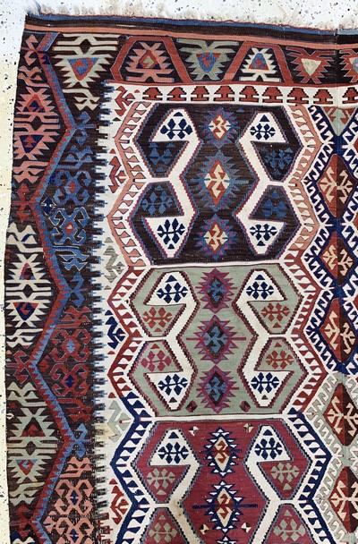 27138258a - Ayden-Kelim antik, Türkei, 19.Jhd, Wolle auf Wolle, ca. 420 x 185 cm, EHZ: 2 ...