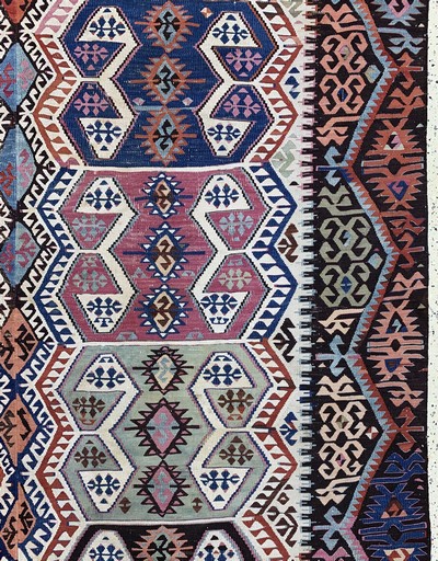 27138258f - Ayden-Kelim antik, Türkei, 19.Jhd, Wolle auf Wolle, ca. 420 x 185 cm, EHZ: 2 ...