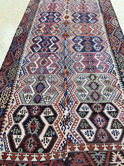 27138258i - Ayden-Kelim antik, Türkei, 19.Jhd, Wolle auf Wolle, ca. 420 x 185 cm, EHZ: 2 ...