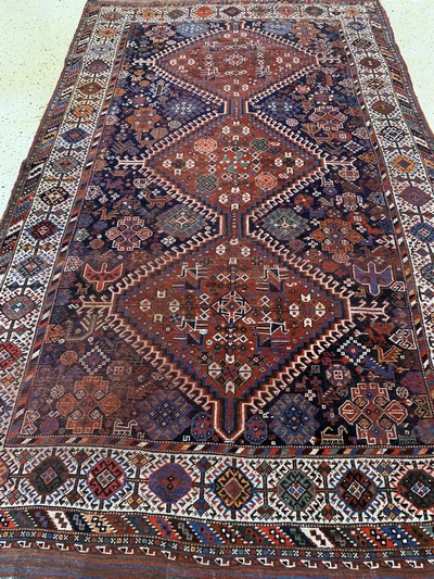 27138259g - Khamseh antik, Persien, 19.Jhd, Wolle auf Wolle, ca. 280 x 175 cm, EHZ: 3 Schätzpreis: ...