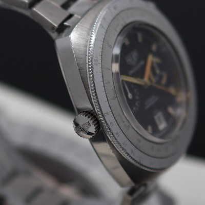 27138496c - HEUER Calculator Referenz 110.633 in Stahl an original Stahlband, Schweiz um 1975, ...