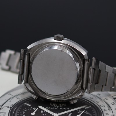 27138496e - HEUER Calculator Referenz 110.633 in Stahl an original Stahlband, Schweiz um 1975, ...