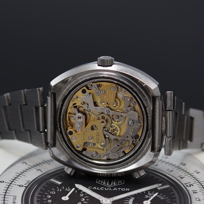 27138496f - HEUER Calculator Referenz 110.633 in Stahl an original Stahlband, Schweiz um 1975, ...