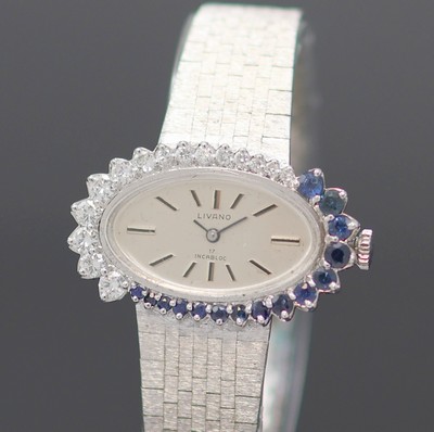 27138499a - LIVANO ausgefallene, mit Diamanten und Saphiren besetzte Damenarmbanduhr in WG 585/000, ...