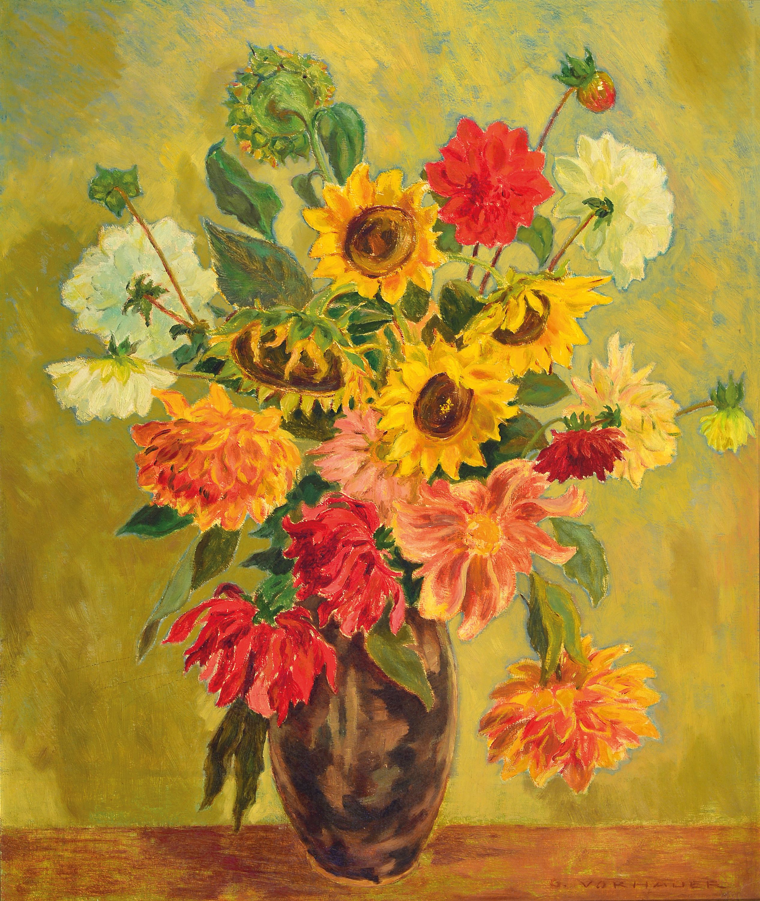 Image 27138502 - Georg Vorhauer, 1903 Paris-1987 Neustadt, großes Blumenstillleben, rechts unten ...