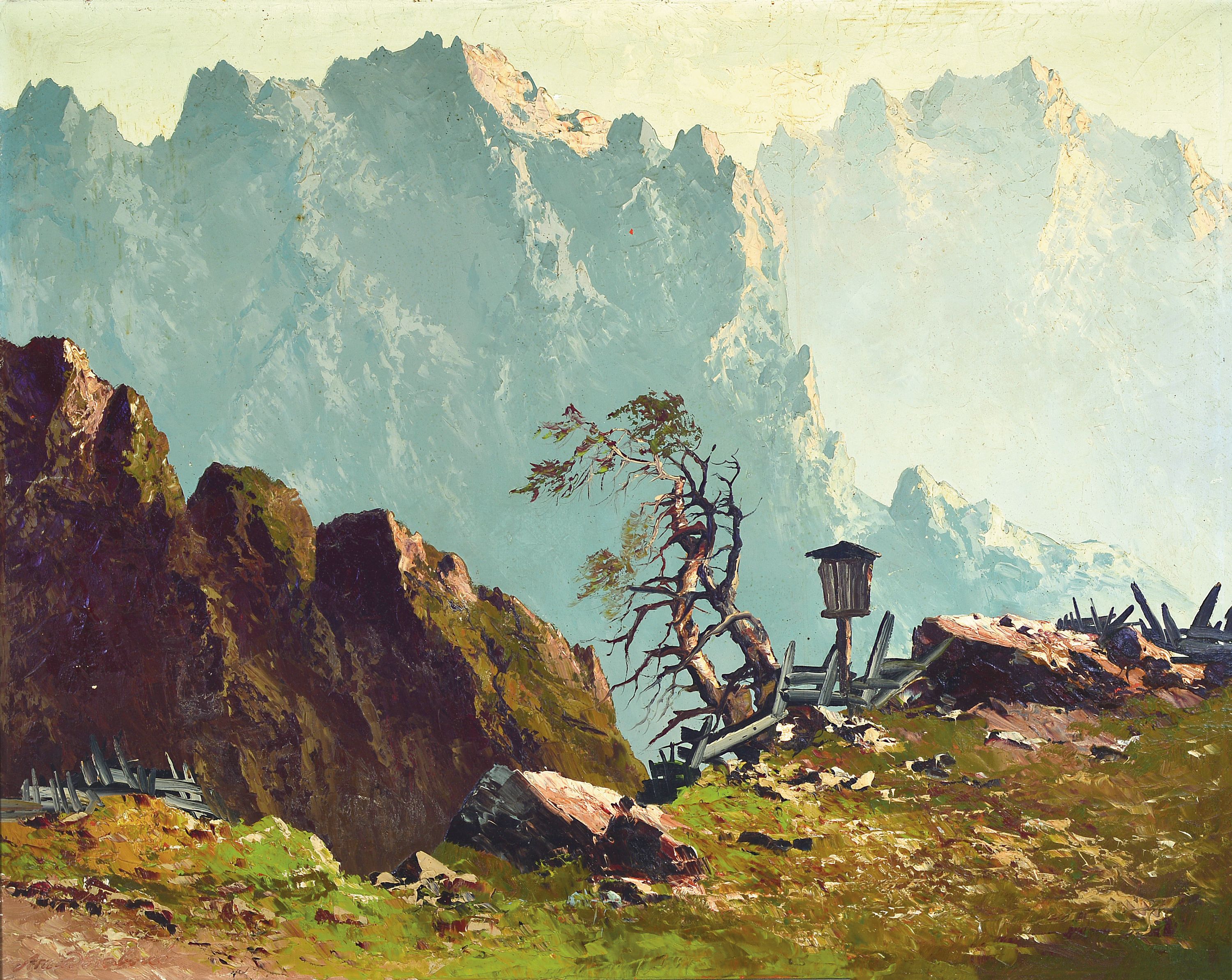 Image 27138537 - Prof. Georg Arnold-Graboné, 1896 München-1982 Starnberg, Gebirgslandschaft mit Marterl ...