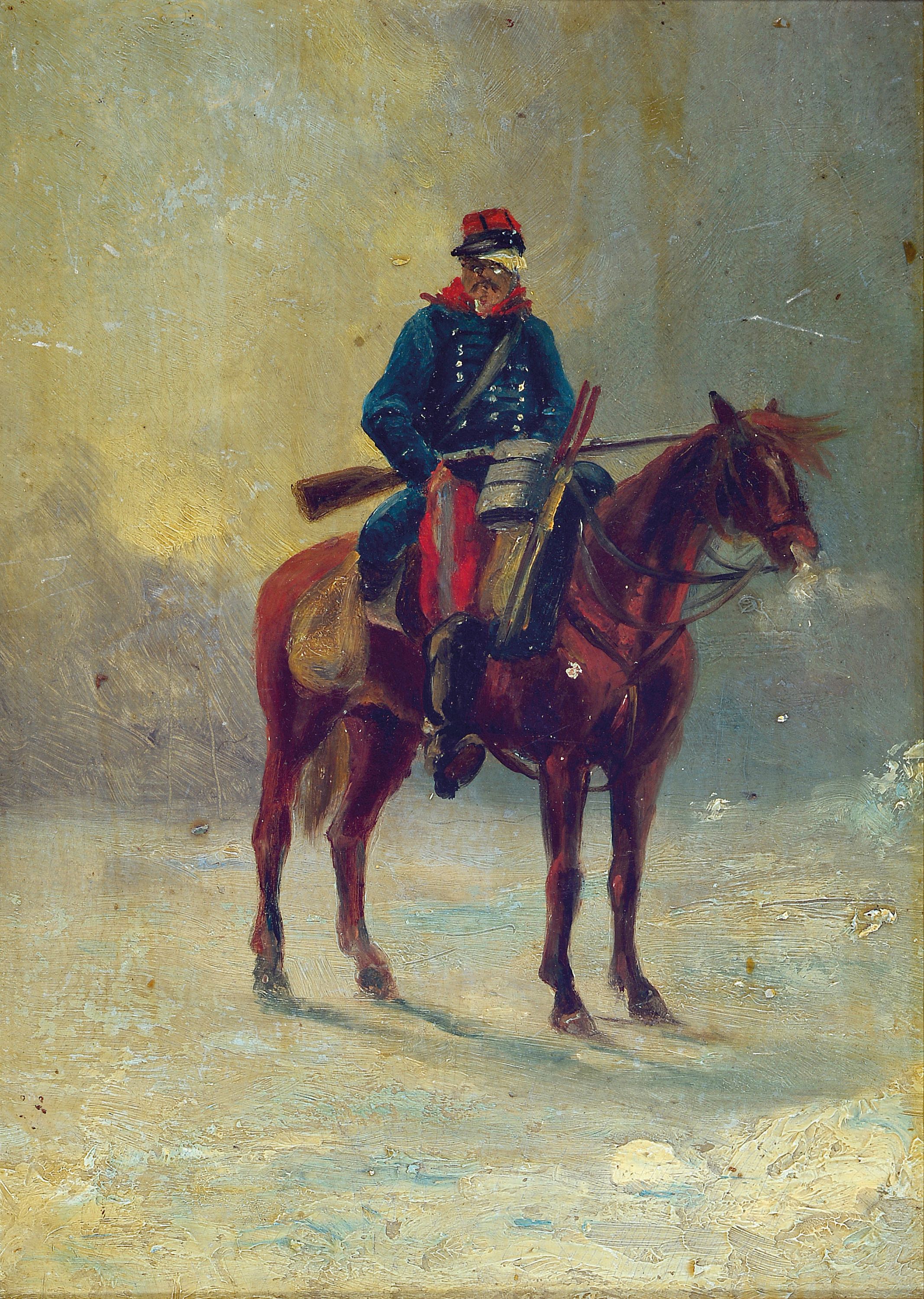 Image 27138540 - Unbekannter Künstler des 19. Jh., berittener Soldat in Winterlandschaft, wohl ...