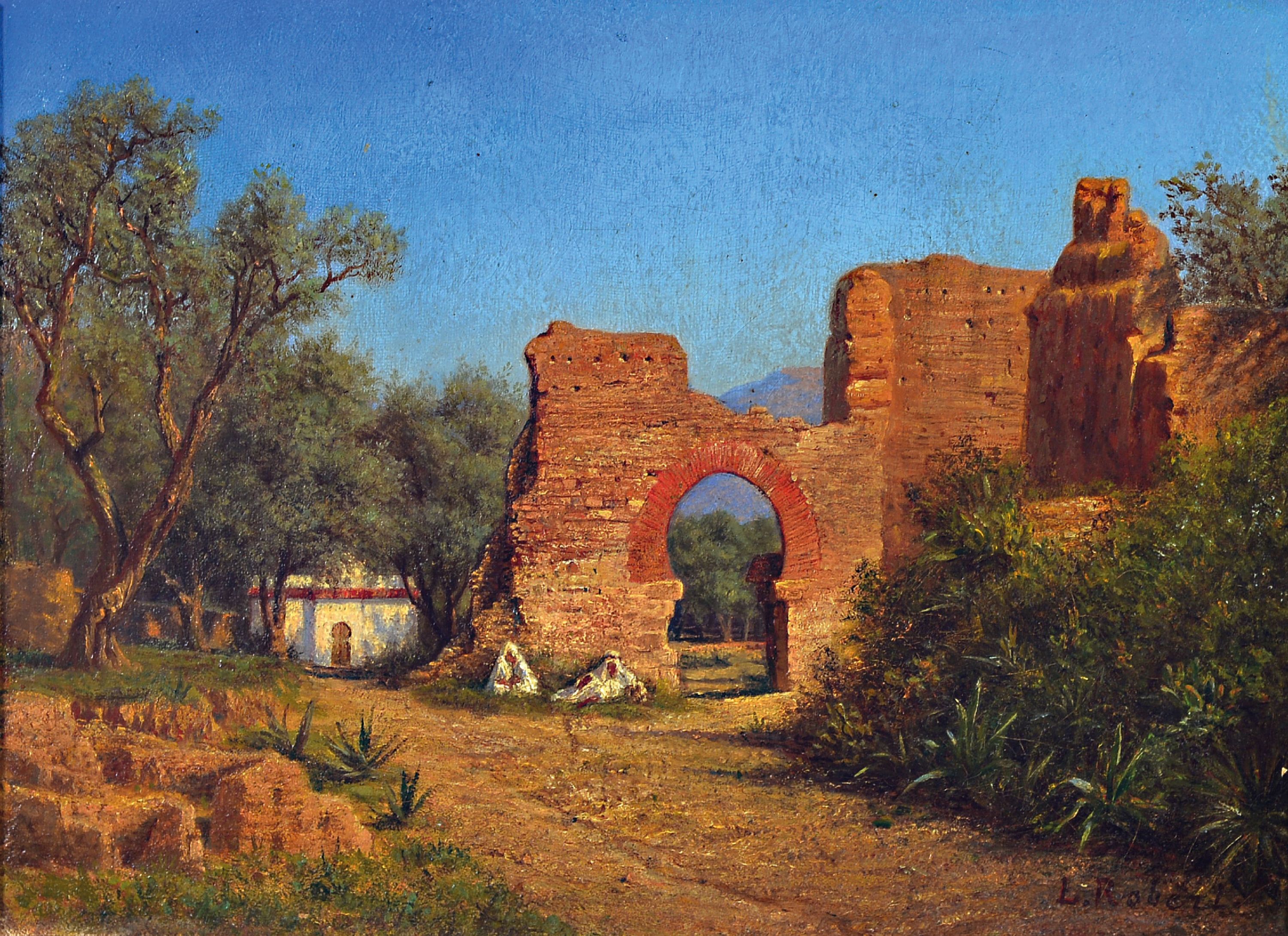 Image 27138542 - Leopold Robert, 1850-1935, Belgian, ruin with two Bedouins in a southern landscape, ...