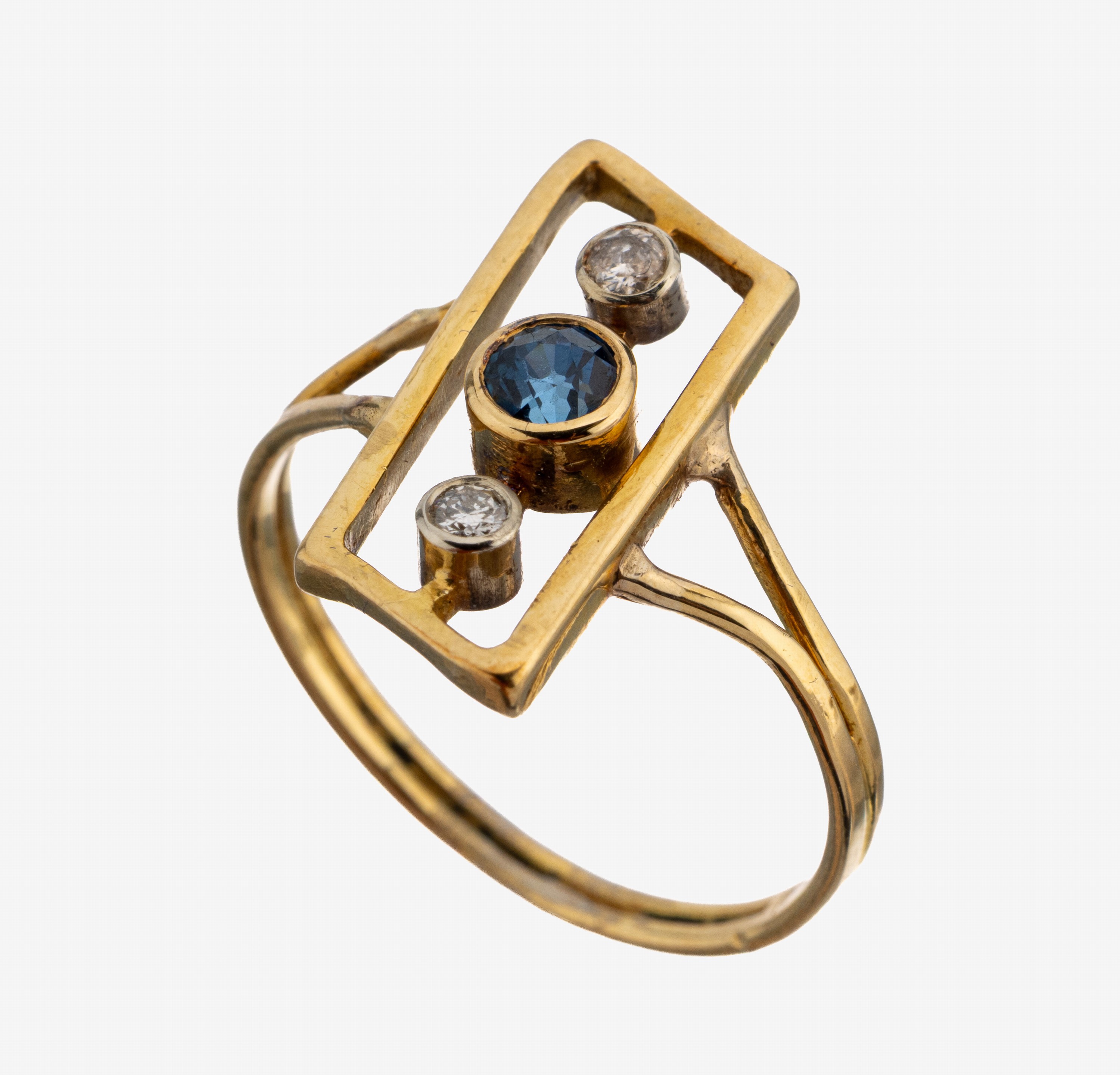 Image 27138552 - 18 kt Gold Saphir-Brillant-Ring, GG 750/000, rundfacett. Saphir ca. 0.10 ct, 2 ...