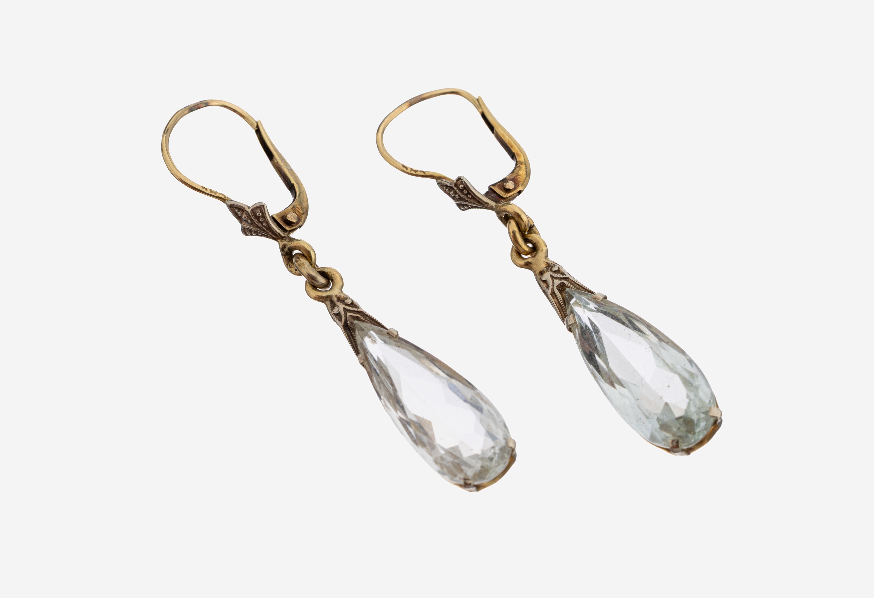 Image 27138561 - Paar 14 kt Gold Aquamarin-Ohrhänger, GG 585/000, bewegl. Abhängungen, 2 facett. ...