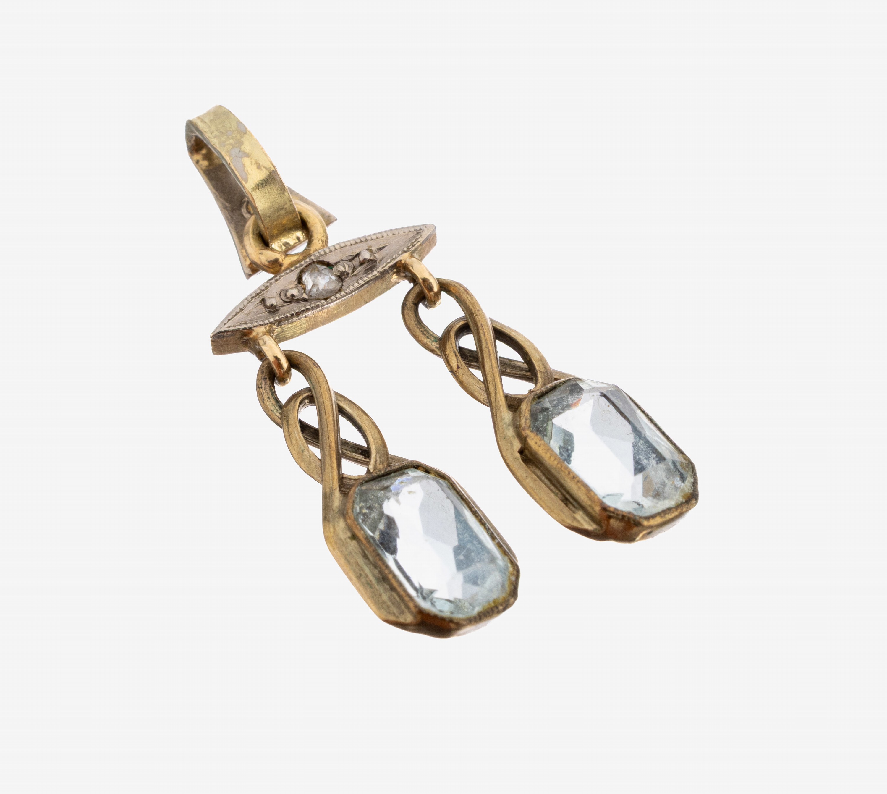 Image 27138562 - 14 kt Gold Aquamarin-Diamant-Anhänger, um 1920, GG 585/000, 2 bewegl. Abhängungen ...