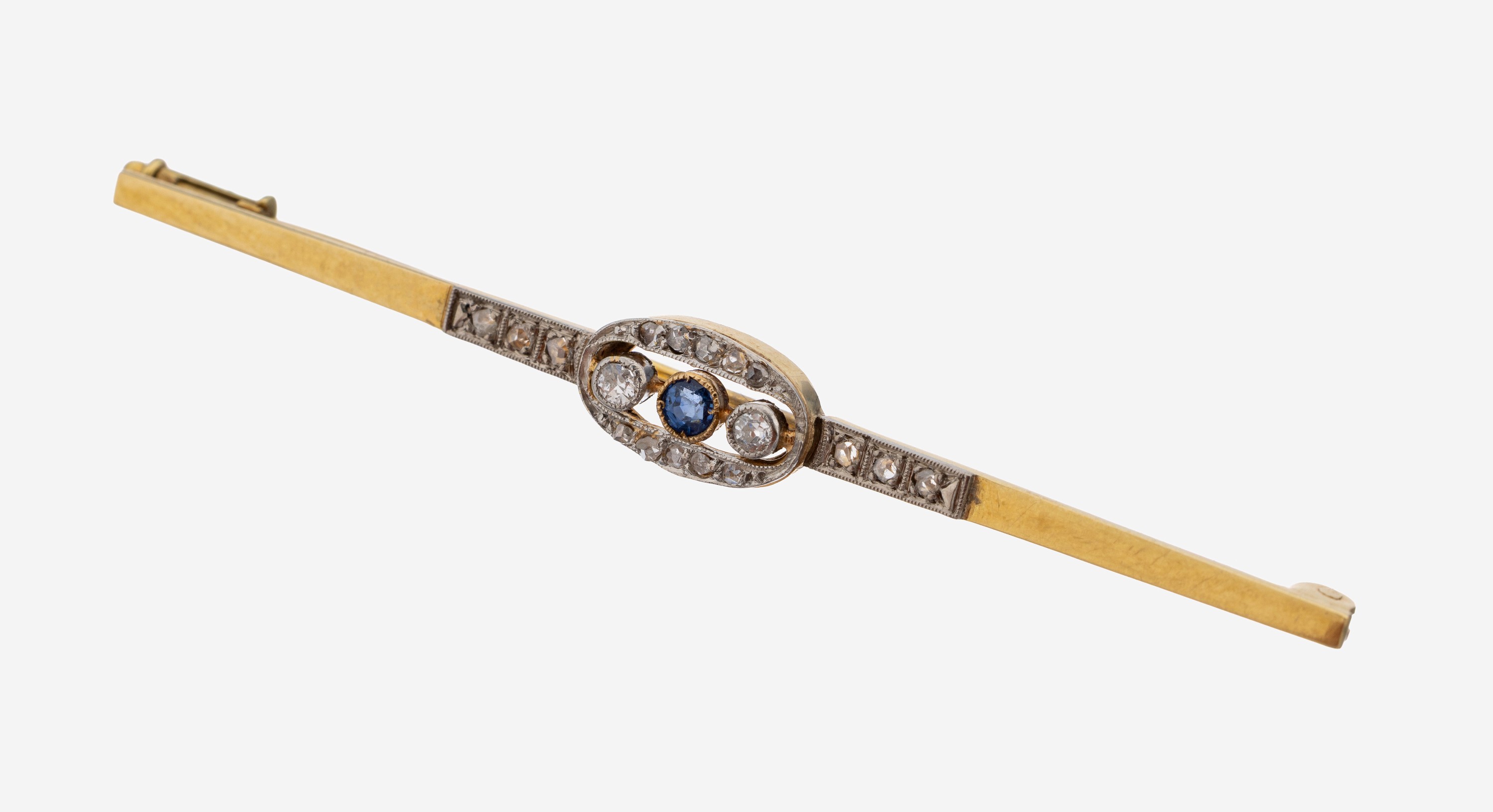 Image 27138573 - 14 kt Gold Saphir-Diamant-Brosche, 1930er Jahre, GG/WG 585/000, rundfacett. Saphir ca. ...