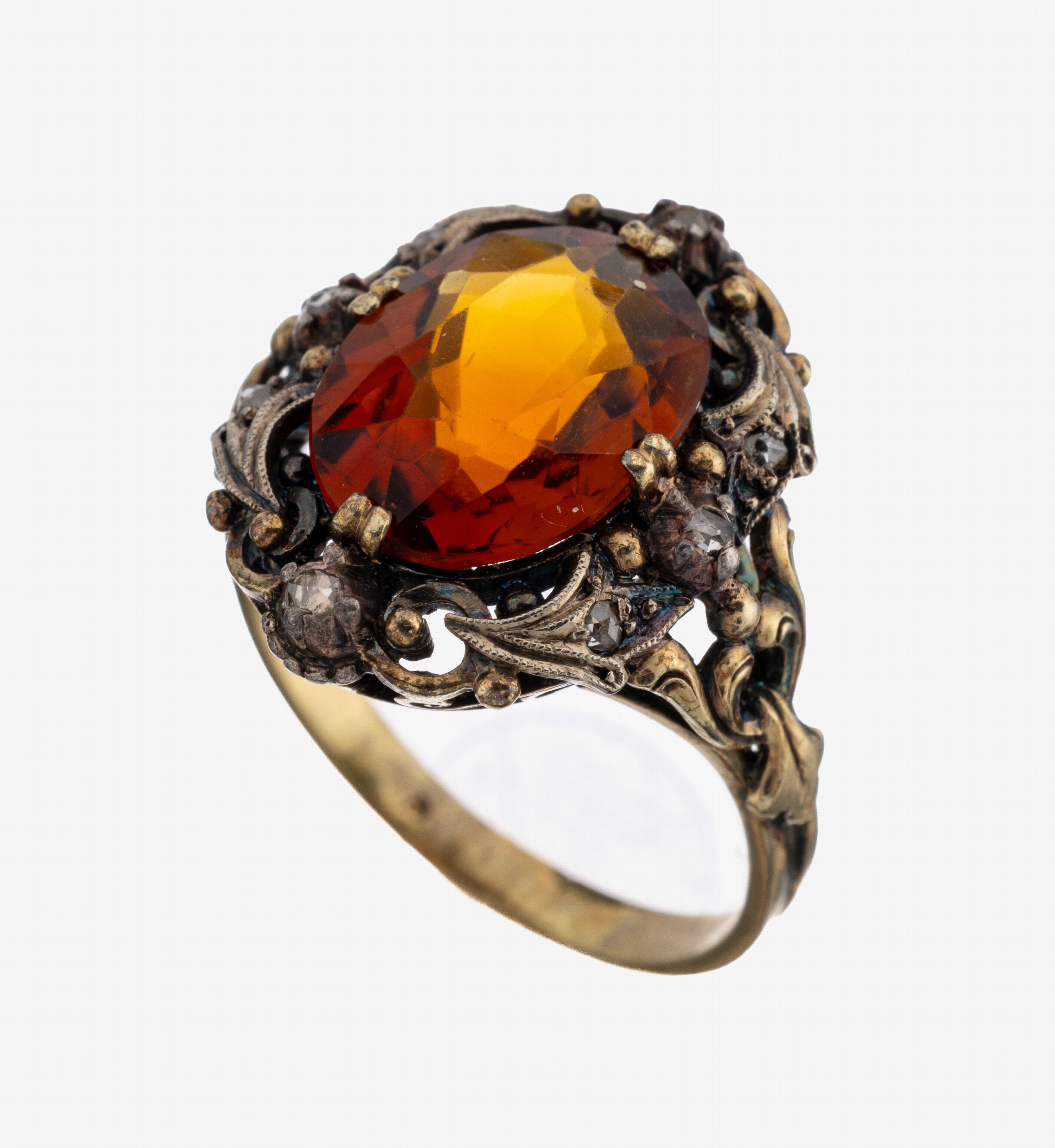 Image 27138581 - 14 kt Gold Citrin-Diamant-Ring, GG 585/000,Barockstil, Ringkopf teilw. Silber, ...