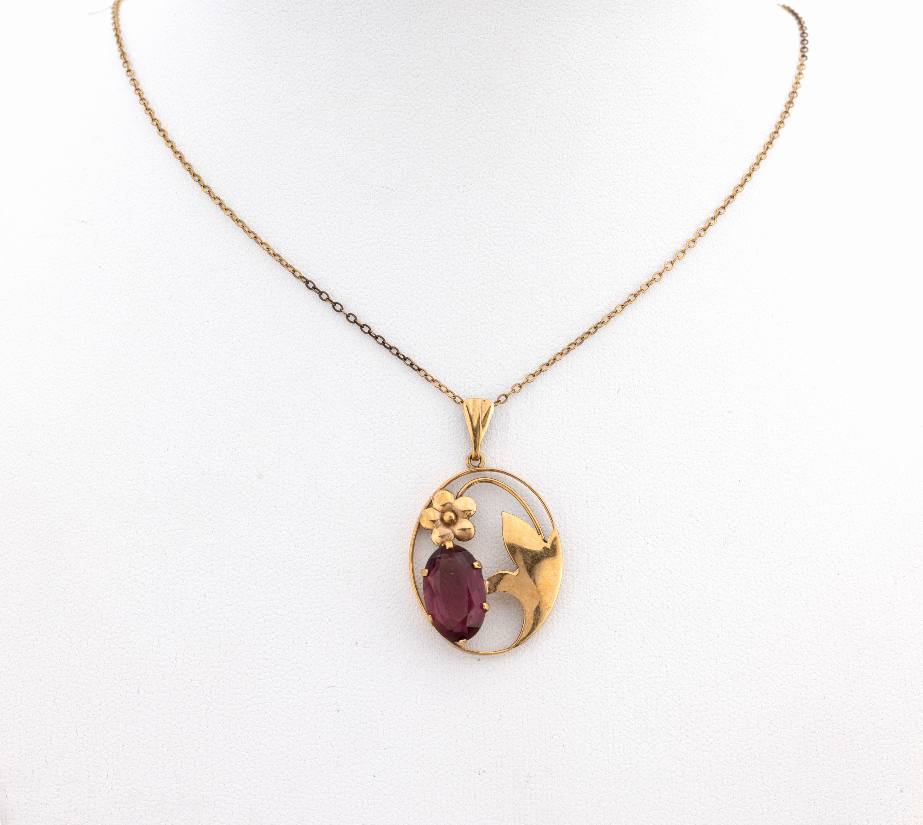 Image 27138597 - 9 kt Gold Farbstein-Anhänger, England, um 1910-20, GG 375/000, ovale Grundform, ...