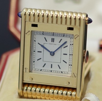 27138500a - CARTIER seltenes Reiseührchen in GG 750/000 mit original Etui, Schweiz / London lt. ...
