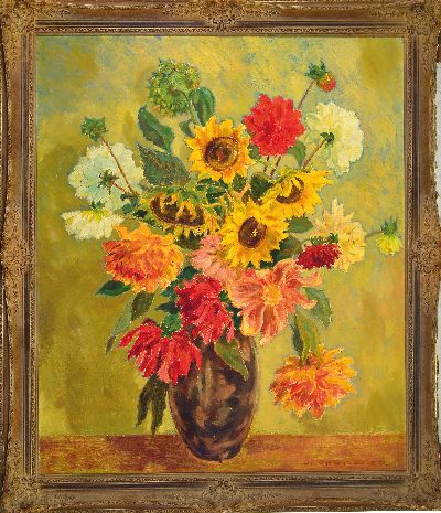 27138502k - Georg Vorhauer, 1903 Paris-1987 Neustadt, großes Blumenstillleben, rechts unten ...