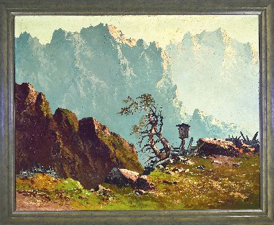 27138537k - Prof. Georg Arnold-Graboné, 1896 München-1982 Starnberg, Gebirgslandschaft mit Marterl ...