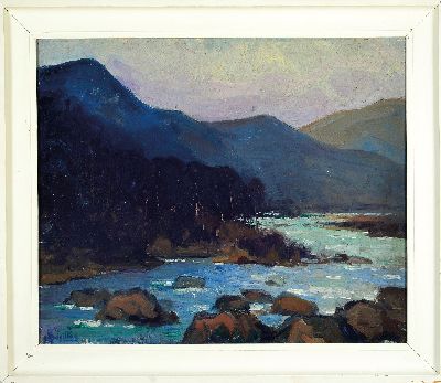27138539k - Georges Bouillon, 1891-1943, belgisch, Flusslauf im Gebirge, wohl in den Ardennen, links ...