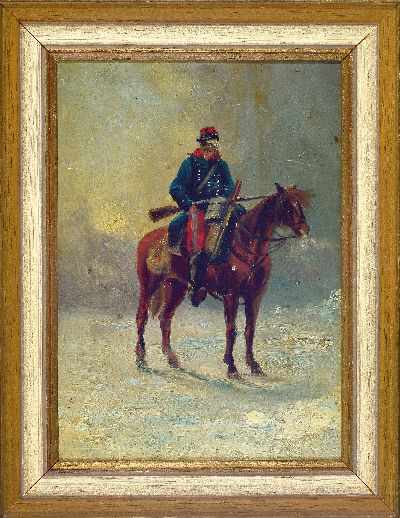 27138540k - Unbekannter Künstler des 19. Jh., berittener Soldat in Winterlandschaft, wohl ...