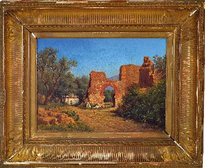 27138542k - Leopold Robert, 1850-1935, Belgian, ruin with two Bedouins in a southern landscape, ...