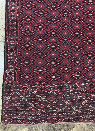 27138545b - Sumakh flachgewebt, Turkmenistan, um 1900, Wolle auf Wolle, ca. 400 x 216 cm, EHZ: 2 ...