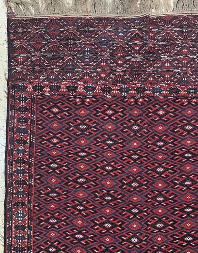27138545e - Sumakh flachgewebt, Turkmenistan, um 1900, Wolle auf Wolle, ca. 400 x 216 cm, EHZ: 2 ...