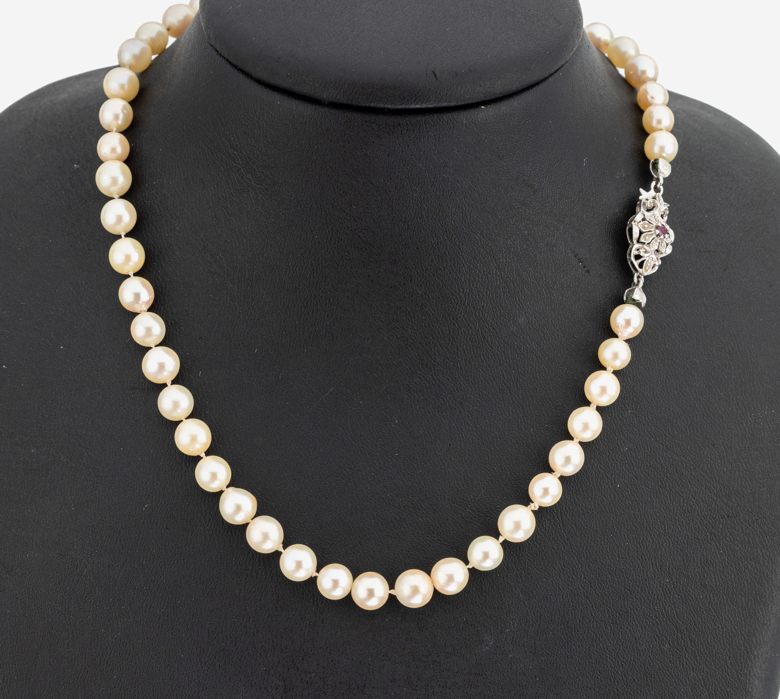 Image 27138605 - Perl-Collier mit 18 kt Gold Rubin-Schließe, WG 750/000, Akoyazuchtperlen, D. ca. ...