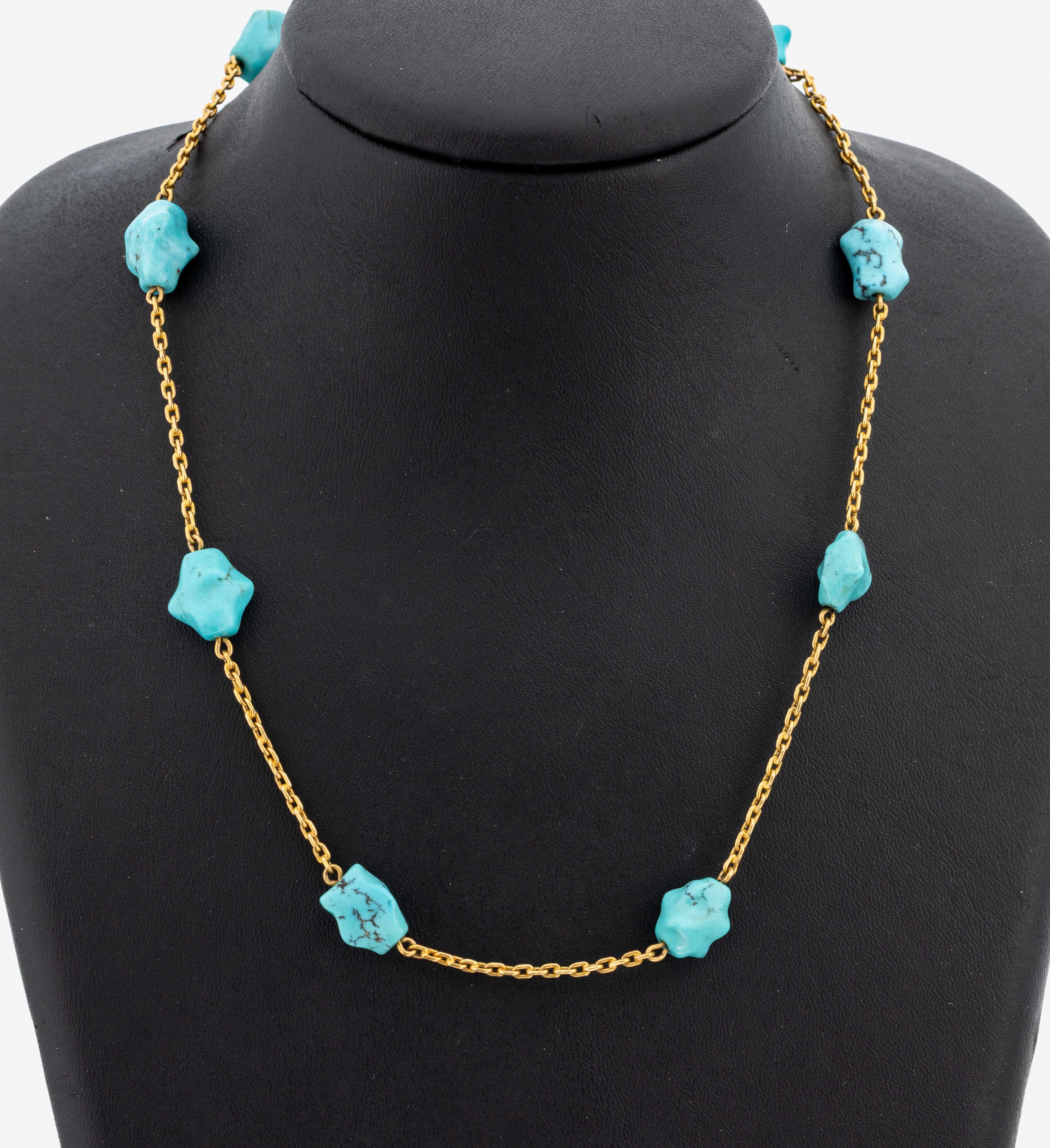 Image 27138607 - 18 kt Gold Türkis-Collier, GG 750/000 gepr., 20 Türkise mit Matrix als ...