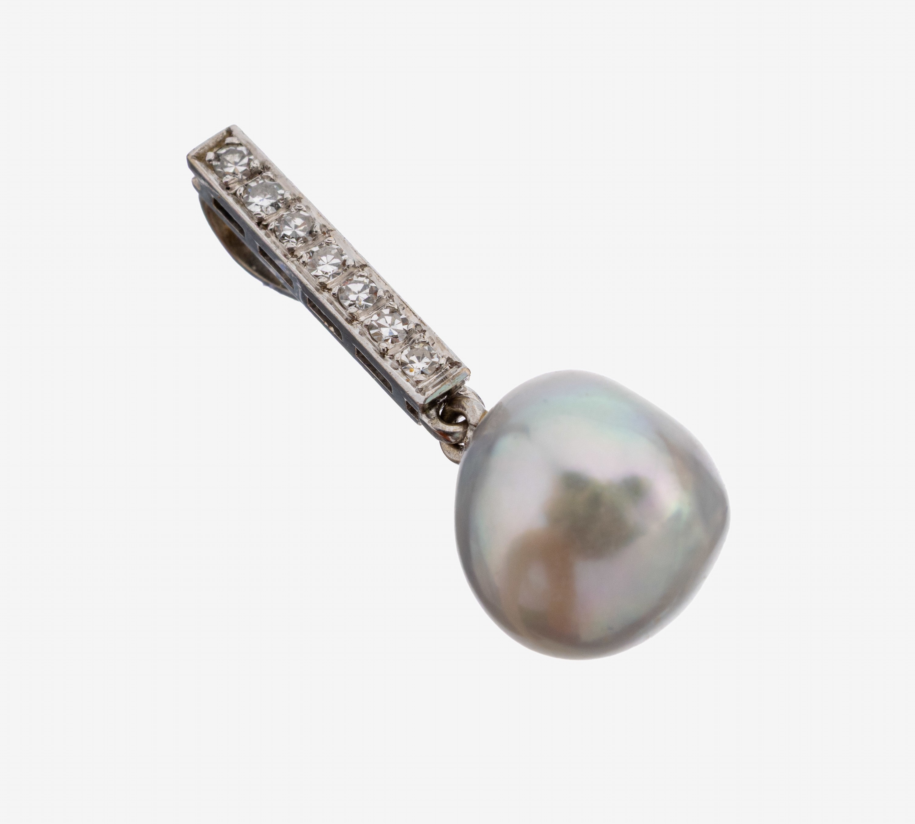 Image 27138612 - 14 kt Gold Perl-Diamant-Anhänger, WG 585/000, 7 kl. 8/8-Diamanten, bewegl. abgehangene ...