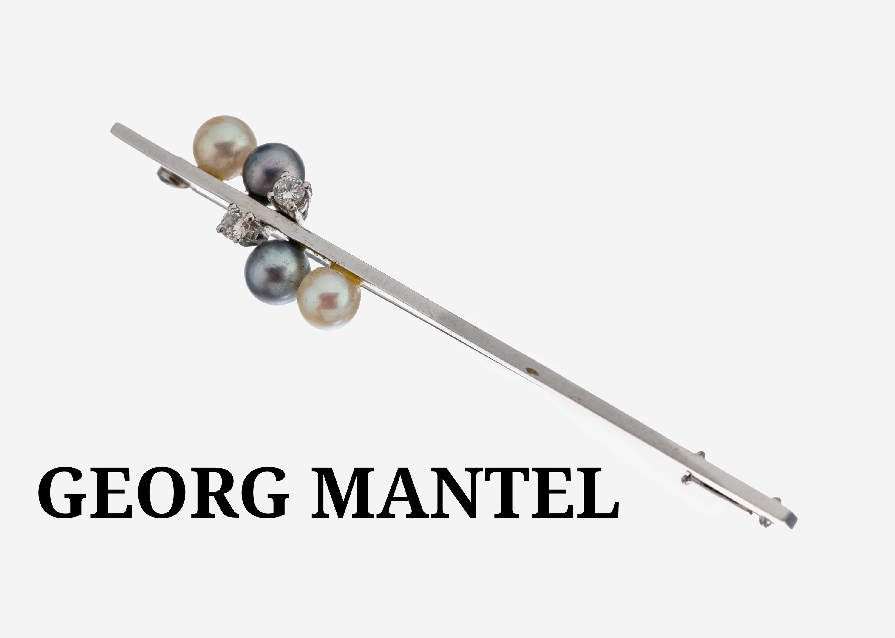 Image 27138622 - 18 kt Gold Perl-Brillant-Brosche, WG 750/000, schlichter Stab 4 Zuchtperlen, Weiß und ...