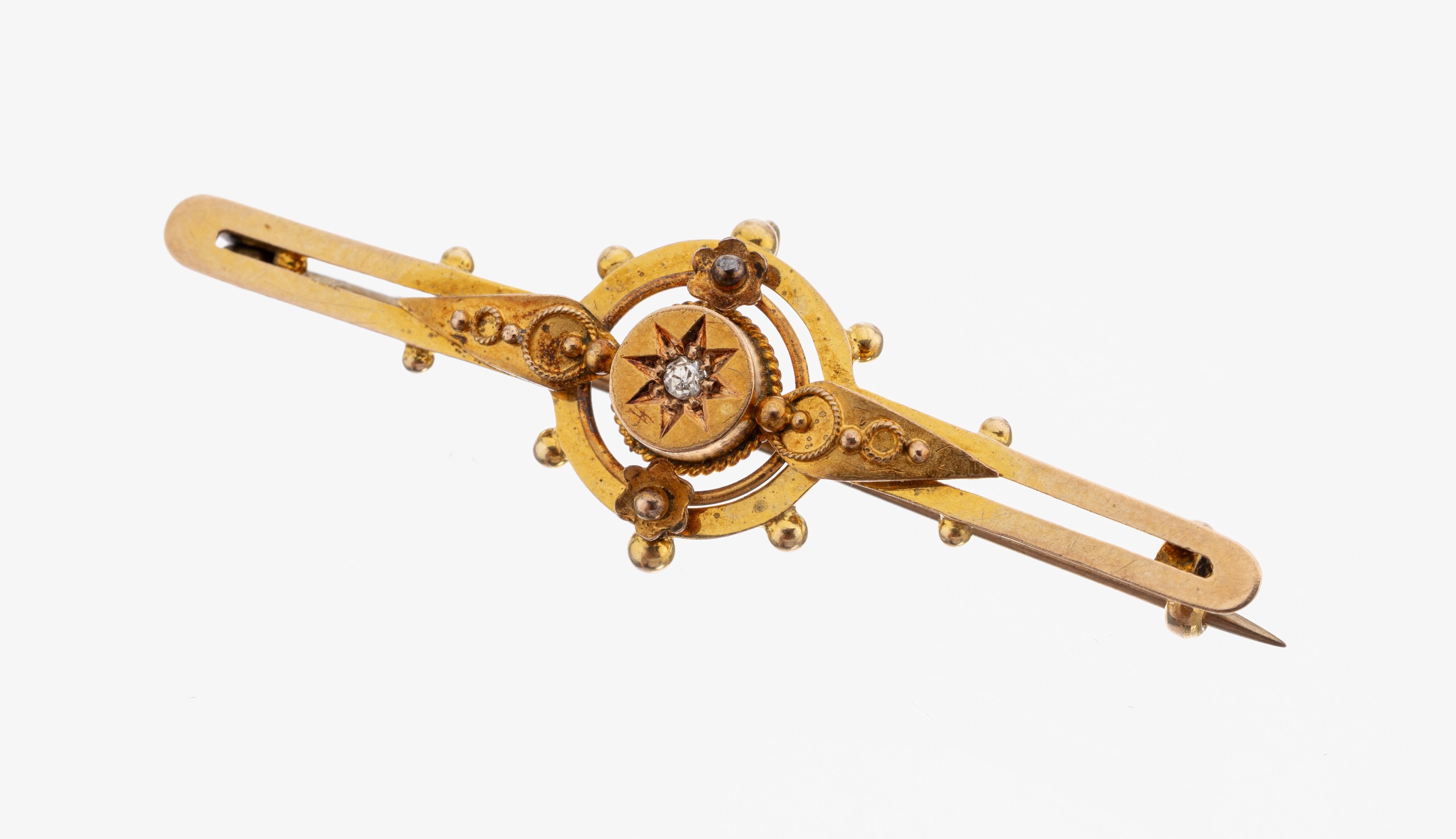 Image 27138646 - 14 kt Gold Diamant-Brosche, um 1880, GG 585/000 gepr., feine Ausführung mit ...