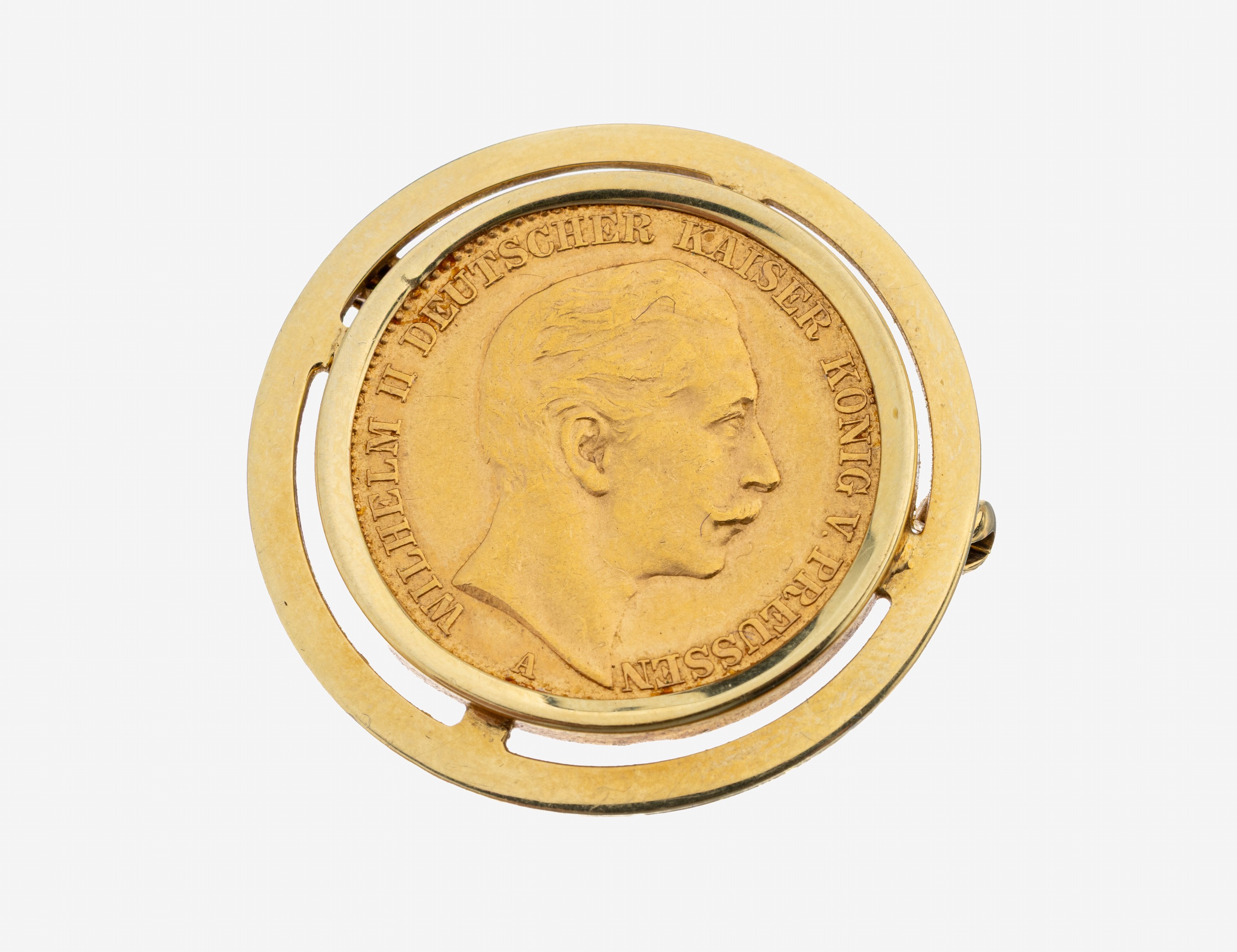Image 27138762 - 14 kt gold coin-brooch , YG 585/000 tested, Gold coin ducat gold 20 Mark 1911, Wilhelm ...
