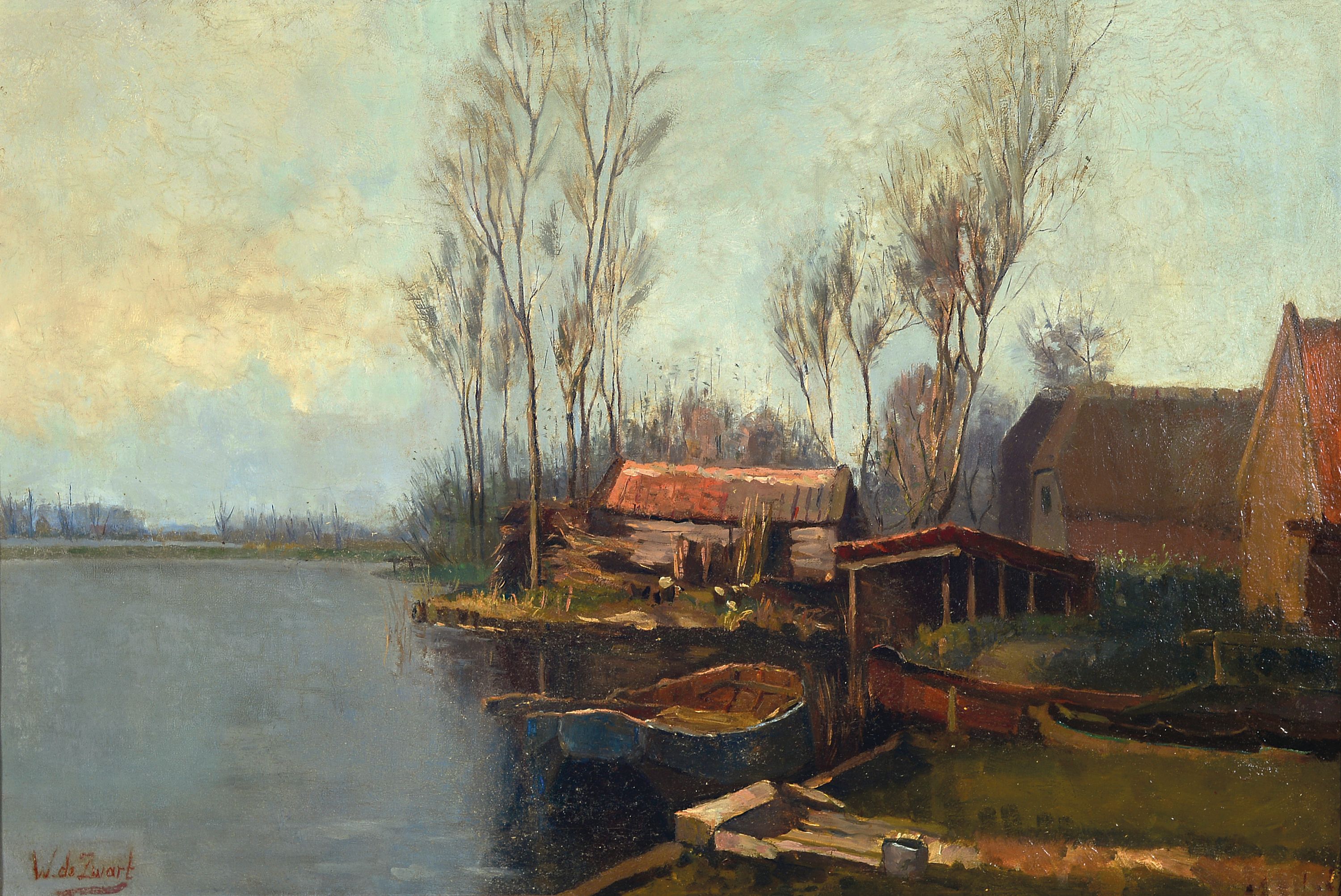 Image 27139528 - Willem de Zwart, 1862-1931 Den Haag, west- holländische Landschaft mit Fischerhütten ...
