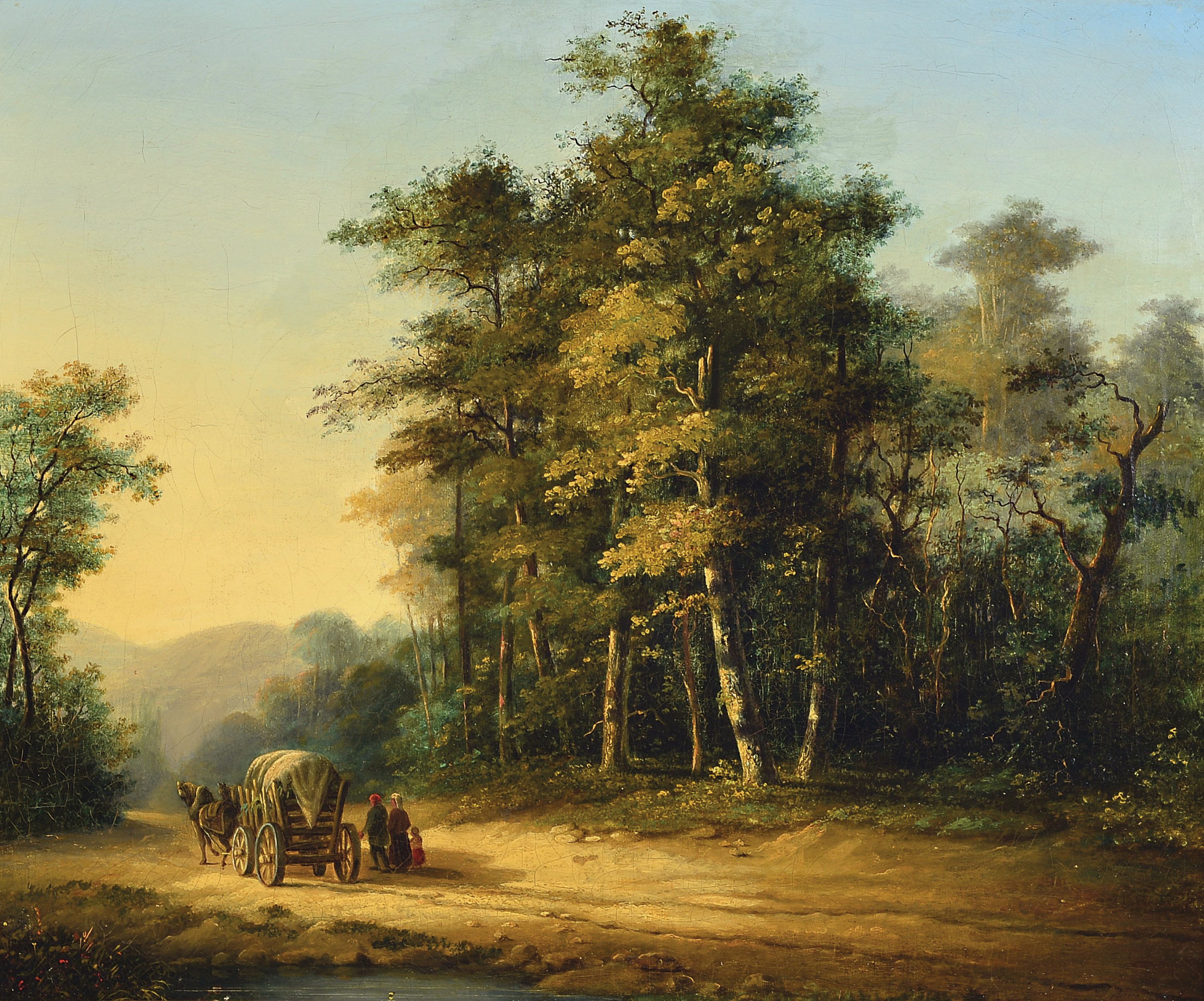 Image 27139529 - Johannes Pieter van Wisselingh, 1812 Amersfoort-1899 Utrecht, Waldlandschaft mit Familie ...