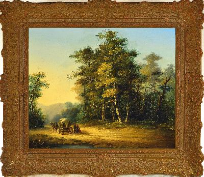27139529k - Johannes Pieter van Wisselingh, 1812 Amersfoort-1899 Utrecht, Waldlandschaft mit Familie ...