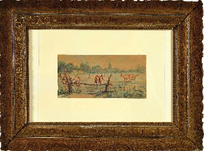 27139542k - Rosa Bonheur, 1822 Bordeaux-1899 Thomery, ´Paysage avec vaches´, Aquarell, re. unten ...