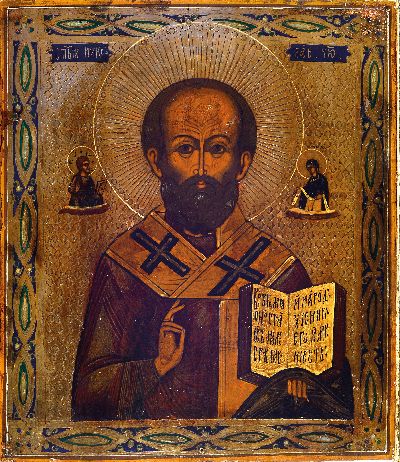 27139558k - Ikone, Russland, 2. Hälfte 19. Jh., Heiliger Nikolaus von Myra, Nikolaus, als Bischof ...