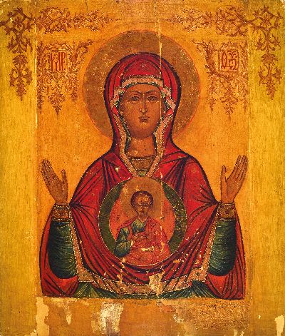 27139559k - Große orthodoxe Ikone, Russland, um 1800, Gottesmutter vom Zeichen, (Gottesmutter ...
