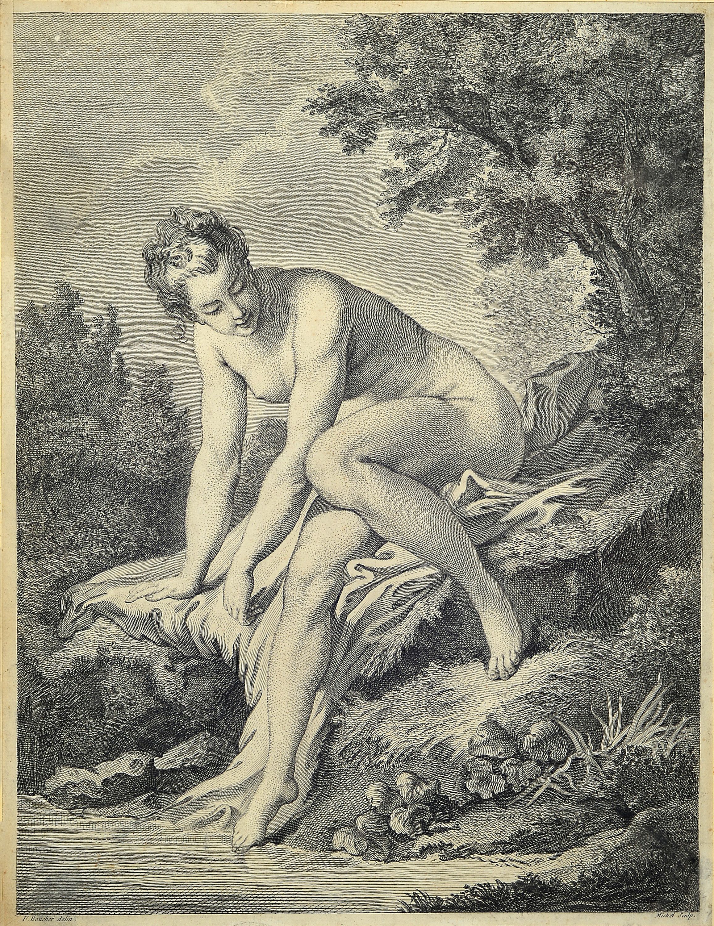 Image 27139660 - Francois Boucher, Venut entrant du bain, gestochen von Jean Baptiste Michel, Kupferstich, ...