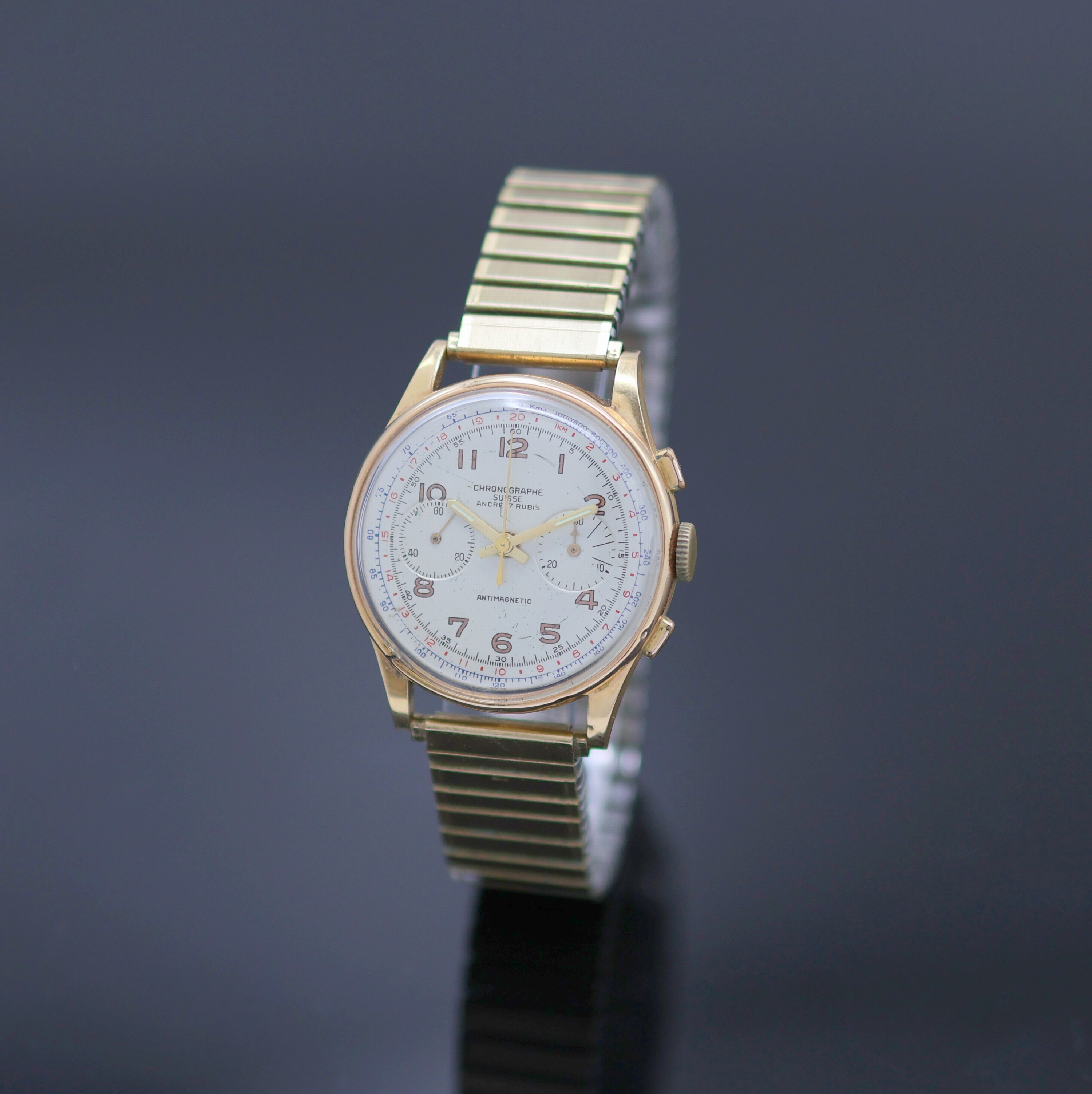 Image 27140573 - CHRONOGRAPHE SUISSE Armbandchronograph in RG 750/000, Schweiz um 1950, Handaufzug, Geh. ...