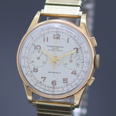 27140573a - CHRONOGRAPHE SUISSE Armbandchronograph in RG 750/000, Schweiz um 1950, Handaufzug, Geh. ...