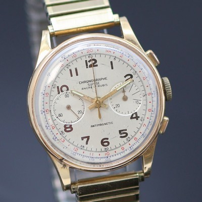 27140573b - CHRONOGRAPHE SUISSE Armbandchronograph in RG 750/000, Schweiz um 1950, Handaufzug, Geh. ...